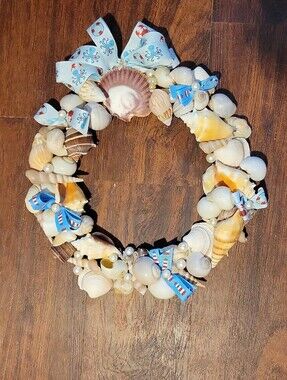 Hand MaNautical Seashell Wreath 14 Inch